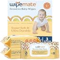 Wipemate EWG-Verified Premium Baby Wipes, 99% Water-Based, Plastic-Free, Ultra-Soft Plant-Based Wipe, Chlorine/Alcohol-Free, pH-Balanced, Hypoallergenic Cruelty-Free with Durable Flip-Top Lid 240-Ct