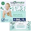 Wipemate EWG-Verified Premium Baby Wipes, 99% Water-Based, Plastic-Free, Ultra-Soft Plant-Based Wipe, Chlorine/Alcohol-Free, pH-Balanced, Hypoallergenic Cruelty-Free with Durable Flip-Top Lid 960-Ct