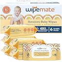 Wipemate EWG-Verified Premium Baby Wipes, 99% Water-Based, Plastic-Free, Ultra-Soft Plant-Based Wipe, Chlorine/Alcohol-Free, pH-Balanced, Hypoallergenic Cruelty-Free with Durable Flip-Top Lid 480-Ct