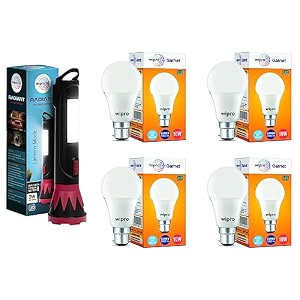 wipro 3w abs plastic radiant dual light led torch black amp red standard 10w b22d led cool day white bulb pack of 4 garnet