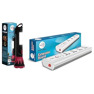 wipro 3w abs plastic radiant dual light led torch black amp red standard extension board with 4 universal sockets - grey amp white