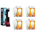 wipro 3W ABS Plastic Radiant Dual Light LED Torch, Black &amp; Red, Standard 10W B22D LED Cool Day White Bulb, Pack of 4 (Garnet)