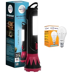 wipro 3w radiant dual light led torch black amp red standard amp 9w b22 led white emergency bulb ne9001