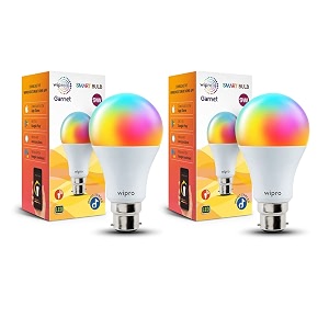 wipro 9w b22d wi-fi smart led bulb with music sync  voice control with alexa google asst  app control 16 m colours white tunable - warm neutral amp cool white dimmable  scenes  pack of 5