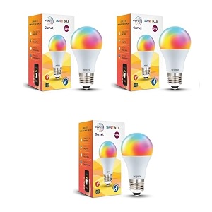 wipro 9w e27 wi-fi smart led bulb with music sync  voice control with alexa google asst  app control 16 m colours white tunable - warm neutral amp cool white dimmable  scenes  pack of 3