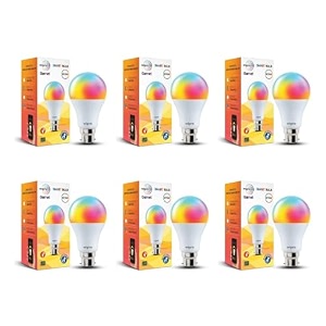 wipro 125w b22d wi-fi smart led bulb with music sync  voice control with alexa google asst  app control 16 m colours white tunable - warm neutral amp cool white dimmable  scenes  pack of 6