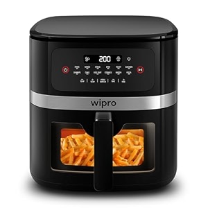 wipro elato caf 202 digital air fryer  ptfe free ceramic coated  1800w  75 l capacity  transparent full window  digital touch control  12 preset modes  black