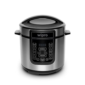wipro elato cpc201 digital electric pressure cooker 10 pre set multi cooking process function 6- litre  1000 watts advance microprocessor control saftey lock mechanismstainless steel pot