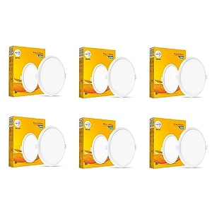 wipro garnet 20w round led wave infinity panel  cool white light 6500k  rimless panel with ultra-slim design  recessed down light for false ceiling  cutout - 205mm  pack of6