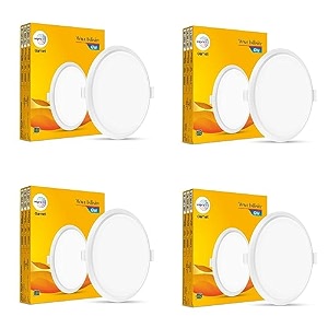 wipro garnet 6w round led wave infinity panel  cool white light 6500k  rimless panel with ultra-slim design  recessed down light for false ceiling  cutout - 100mm  pack of 4