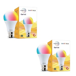 wipro ns9200 b22d wi-fi enabled smart led bulb for amazon alexa amp google assistant 9w white  pack of 2