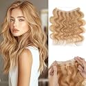 Wire Hair Extensions,Prokyvity Wire Extensions Real Human Hair,Invisible Adjustable Clip ins Extensions for Seamless Blending,for weddings,and parties 16"/65g Golden Brown Streaked with Bleach Blonde