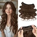 Wire Hair Extensions Real Human Hair,Wire Hair Extension 100% Human Hair,Clip in Extensions,Straight Natural Brown 18inch/65g