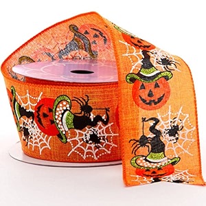 wired edge ribbon halloween decorations - 2 1234 x 10 yards orange amp black fall party decor jack o39lantern witch39s hat trick or treat spider webs candy pail swag garland wreath