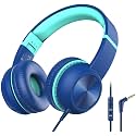 Wired Headphones with Mic - iClever Kids Headphones Foldable Stereo Tangle-Free 3.5mm Jack Wired Cord Over-Ear Headset for Children/Teens/Boys/Girls/Smartphones/School/Kindle/Airplane Travel/Plane/Tablet,Blue