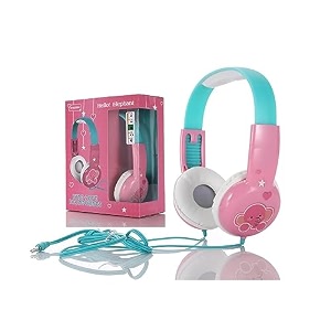 wired headset kids on ear headphones with 35mm audio jack amp volume portable compatible with cellphones computer mp34 pad tablet pink elephant