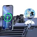 Wireless Car Charger Mount, 15W Qi Fast Charging Car Charger Phone Mount for Windshield Dashboard Air Vent, Auto Clamping, for iPhone 13/12 Pro/XR, Samsung Galaxy S21/S20/Note 20,Google LG etc Black