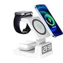 Wireless Charging Station - 4 in 1 Wireless Charger with Alarm Clock, Charging Stand Dock for i-Phone 16 15 14 13 12 11 X 8 Sam-Sung Phone, for Air-Pods 4 3 Pro, iWatch 9/8/7/6/5/SE/4/3/2