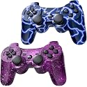 Wireless Controller for PS-3 Motion Sense Double Vibration Upgraded Gaming Remote for Play 3 with Charging Cord (Blue+Purple)