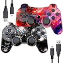 Wireless Controller for PS-3 Motion Sense Double Vibration Upgraded Gaming Remote for Play 3 with Charging Cord (Black and Red)