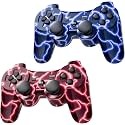 Wireless Controller for PS-3 Motion Sense Double Vibration Upgraded Gaming Remote for Play 3 with Charging Cord (BlueFlash and RedFlash)