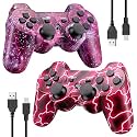 Wireless Controller for PS3 ，2 Pack Wireless Game Controller Compatible with Play-station 3, Double Shock, Bluetooth Connection, Rechargeable Remote Gamepads for PS3, With 2 x USB Charging Cables