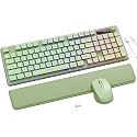 Wireless Keyboard and Mouse Combo - 9 Backlit Effects, Wrist Rest, Double-Shot Keycaps, Metal Panel, Long-Lasting Rechargeable, 2.4G Keyboard Mouse Set for Windows Mac PC Laptop – Sablute (Green)