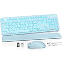Wireless Keyboard and Mouse Combo, Backlit Round Keycaps, Glowing Blue