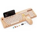 Wireless Keyboard Mouse Combo, Cream Latte, Round Keycaps, Tablet Holder