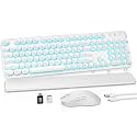 Wireless Keyboard and Mouse Combo, Magnetic Wrist Rest, Glowing White