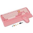 Wireless Keyboard and Mouse Combo, Pink, Round Keycaps, Magnetic Wrist Rest