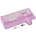 Wireless Keyboard Mouse Combo, Purple, Round Keycaps, Magnetic Wrist Rest