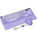 Wireless Keyboard Mouse Combo, Purple, Round Keycaps, Magnetic Wrist Rest