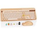 Wireless Keyboard and Mouse Combo, Round Keycap, Tablet Holder, Beige Color