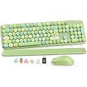 Wireless Keyboard and Mouse Combo, Round Keycap, Magnetic Wrist Rest, Green