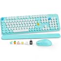 Wireless Keyboard and Mouse Combo, Round Keycap, Magnetic Wrist Rest, Blue