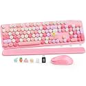 Wireless Keyboard and Mouse Combo, Round Keycaps, Magnetic Wrist Rest, Pink