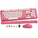 Wireless Keyboard and Mouse Combo, Round Keycaps, Magnetic Wrist Rest, Pink