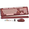 Wireless Keyboard and Mouse Combo, Wine Red Retro Typewriter Style Keyboard with Round Keycaps and Magnetic Wrist Rest, 2.4GHz Wireless for Mac, Windows PC, Laptop, Home Office, School, SABLUTE CK23