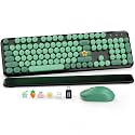 Wireless Keyboard and Mouse, Round Keycap, Magnetic Wrist Rest, Green Black