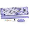 Wireless Keyboard and Mouse, Round Keycaps, Magnetic Wrist Rest, Purple