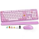 Wireless Keyboard and Mouse, Round Keycaps, Magnetic Wrist Rest, Lilac