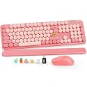 Wireless Keyboard and Mouse, Round Keycaps, Magnetic Wrist Rest, Baby Pink