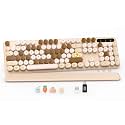 Wireless Keyboard, Round Keycaps, Retro Typewriter Keyboard with Magnetic Wrist Rest, Sleep Mode, Foldable Legs, 2.4GHz Full-Size Cordless Computer Keyboard for Windows PC, Laptop (Beige &amp; Brown)