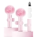 Wireless Microphone for iPhone iPad and Android Phone, 2 Pack Wireless Lavalier Lapel Mic with Noise Reduction, Plug and Play Mini Microphone for Video Recording Interview YouTube TikTok Vlog (Pink)