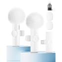 Wireless Microphone for iPhone iPad and Android Phone, 2 Pack Wireless Lavalier Lapel Mic with Noise Reduction, Plug and Play Mini Microphone for Video Recording Interview YouTube TikTok Vlog (White)