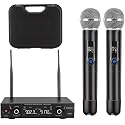Wireless Microphone System with case, Metal UHF Dual Handheld 20 Channels Professional Cordless Mic System for Church, DJ, Karaoke,Wedding, Home KTV Set (Blue)