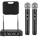 Wireless Microphone System with case, Metal UHF Dual Handheld 20 Channels Professional Cordless Mic System for Church, DJ, Karaoke,Wedding, Home KTV Set (Green)