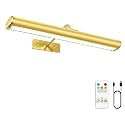 Wireless Picture Light with Remote, 6000mAh Rechargeable Wall Sconces for Wall Decor, 16in Dimmable Magnetic LED Art Display Light with 3 Color Modes for Artwork Posters Gallery (Gold)