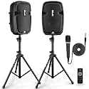 Wireless Portable PA Speaker System - 1000W High Powered Bluetooth Compatible Active + Passive Pair Outdoor Sound Speakers W/USB SD MP3 AUX - 35mm Mount, 2 Stand, Microphone, Remote - Pyle